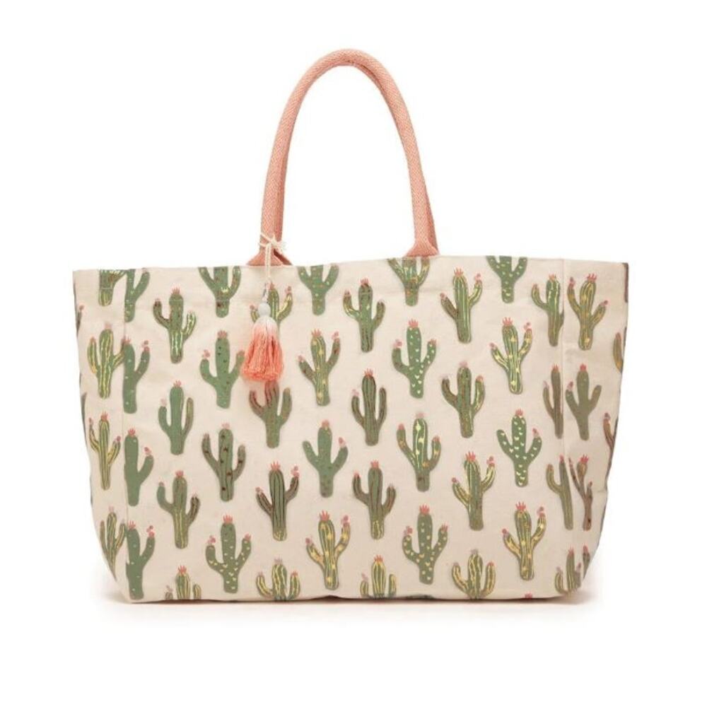 NEW!‎ Lookin Sharp Metallic Cactus Tote Bag Dark Green